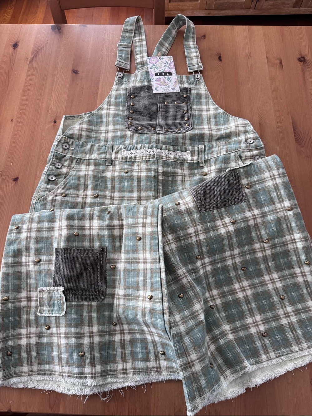 POL Patchwork Plaid Overalls Size L - Picture 2 of 13
